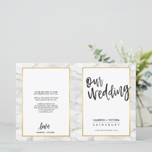 PROGRAMME DE CÉRÉMONIE mariage marbre gris or (Debout devant)