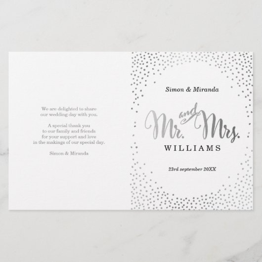 PROGRAMME DE CÉRÉMONIE mariage mini confetti argen (Devant)