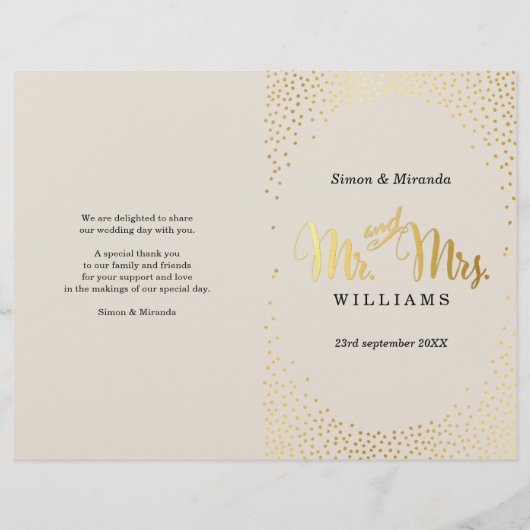 PROGRAMME DE CÉRÉMONIE mariage mini-confetti d'or (Devant)