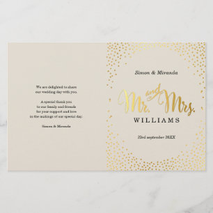 PROGRAMME DE CÉRÉMONIE mariage mini confetti d'or