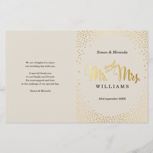 PROGRAMME DE CÉRÉMONIE mariage mini confetti d'or (Devant)