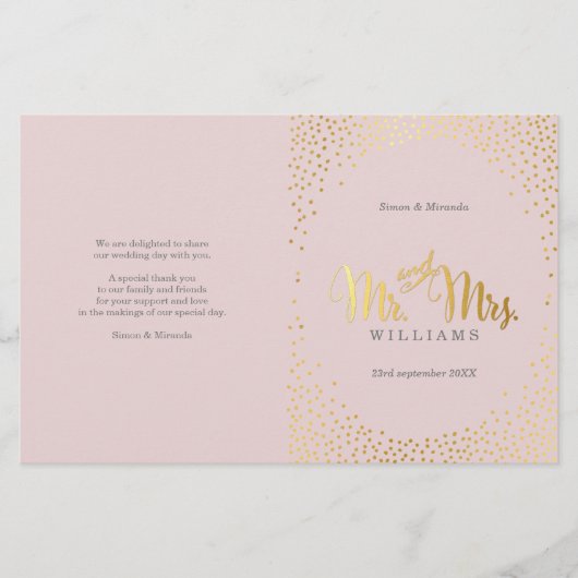 PROGRAMME DE CÉRÉMONIE mariage mini confetti d'or (Devant)