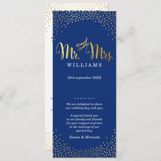 PROGRAMME DE CÉRÉMONIE mariage mini confetti d'or  (Devant / Derrière)