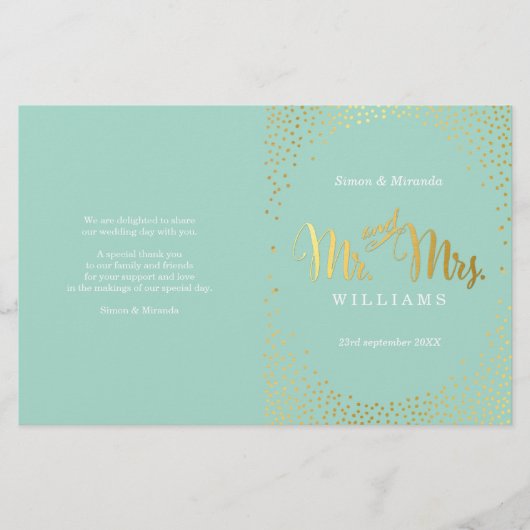 PROGRAMME DE CÉRÉMONIE mariage mini confetti mint (Devant)