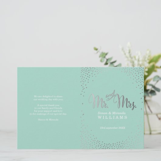 PROGRAMME DE CÉRÉMONIE mariage mini confetti mint (Debout devant)