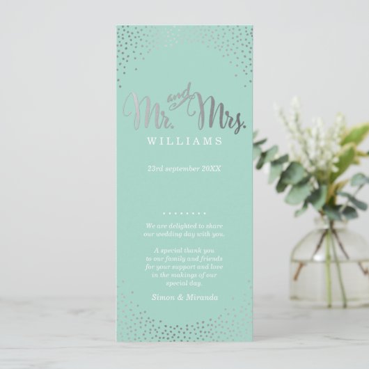 PROGRAMME DE CÉRÉMONIE mariage mini confetti mint  (Debout devant)
