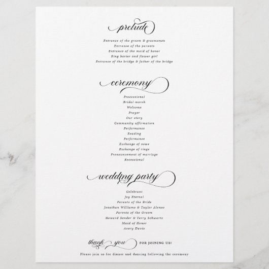 Programme de cérémonie Mariage moderne (Dos)