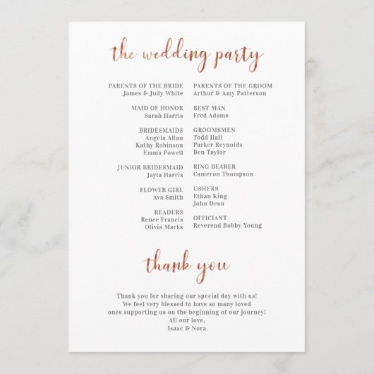 Programme de cérémonie Mariage rose Gold Greenery (Dos)