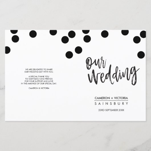 PROGRAMME DE CÉRÉMONIE mariage taches noires lettr (Devant)