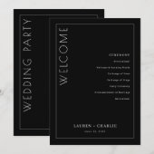 Programme de cérémonie minimaliste noir élégant (Devant / Derrière)