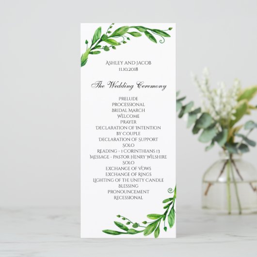 Programme de cérémonie verte. Mariage de jardin. L (Debout devant)