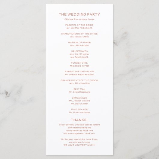 Programme de commande de Mariage Rose d'or (Dos)