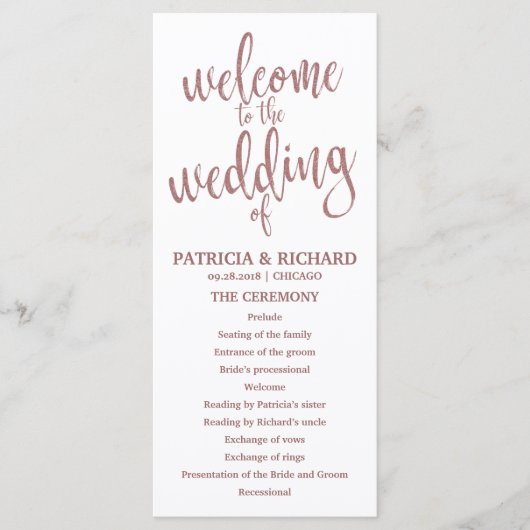 Programme de commande de service mariage Rose Gold (Devant)