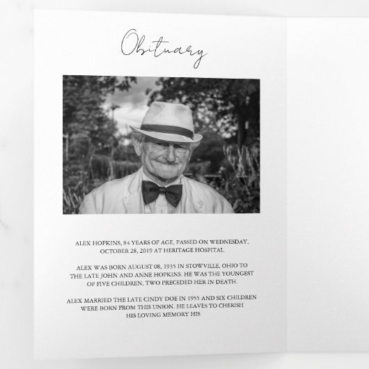 Programme de commémoration funéraire à trois volet (Intérieur en premier)