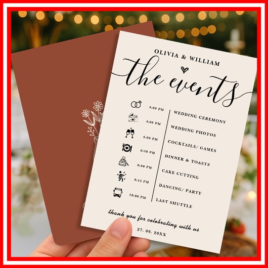 Programme de déroulement du mariage Boho Burnt Ora