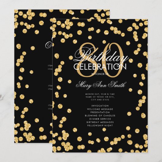 Programme de fête d'anniversaire 80 ans paillettes (Devant / Derrière)