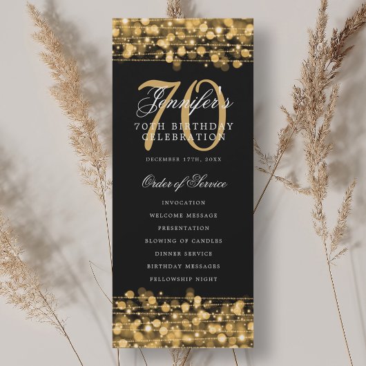 Programme de fête d'anniversaire élégant 70 ans or