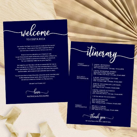 Programme de fin de semaine de mariage bleu marine