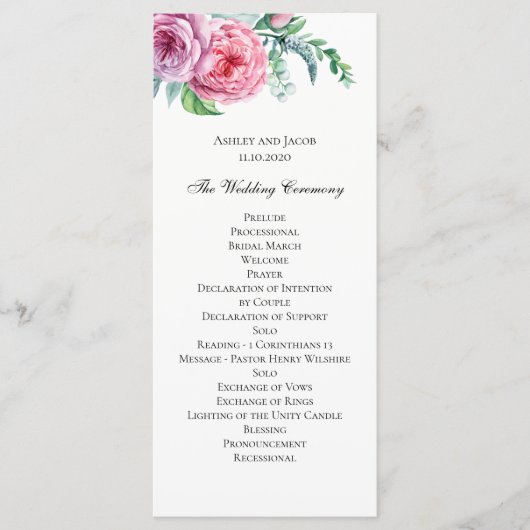 Programme de fleurs de saumons. Cérémonie mariage  (Devant)