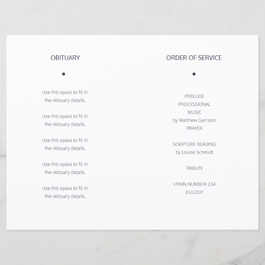 Programme de funérailles de la Marine Blue Gold (Dos)