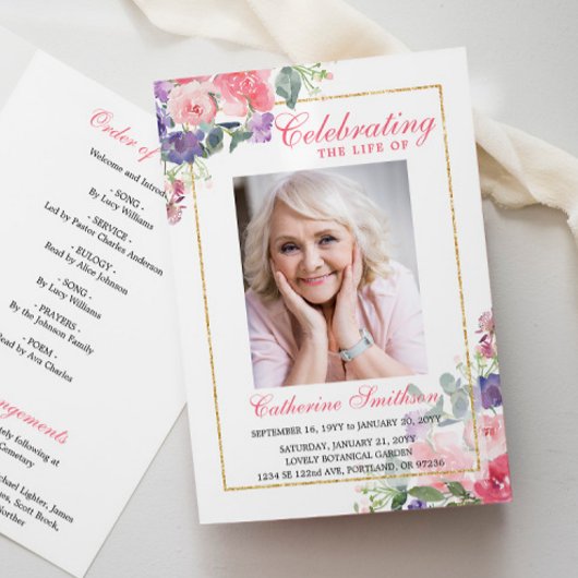 Programme de funérailles élégant avec photo floral