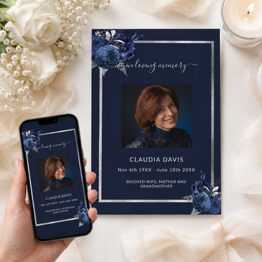Programme de funérailles en fleurs bleu marine et 
