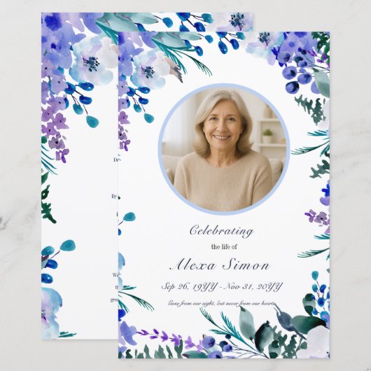 Programme de funérailles florales en bleu doux (Devant / Derrière)