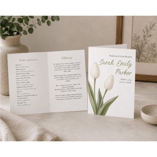 Programme de funérailles minimaliste Tulipes blanc