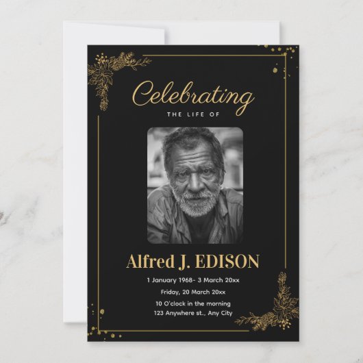 Programme de funérailles noir doré, Programme de f (Devant)