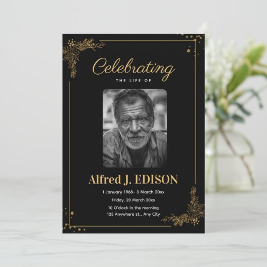 Programme de funérailles noir doré, Programme de f (Debout devant)