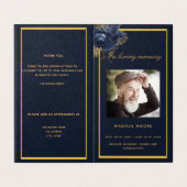 Programme de funérailles photo élégant floral bleu (Outside Unfolded)