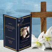 Programme de funérailles photo élégant floral bleu