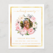 Programme de funérailles photo fleurs rose en or b (Devant)