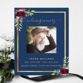 Programme de funérailles photo florale bleu marine