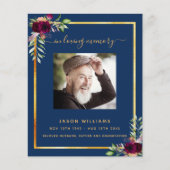 Programme de funérailles photo florale bleu marine (Devant)