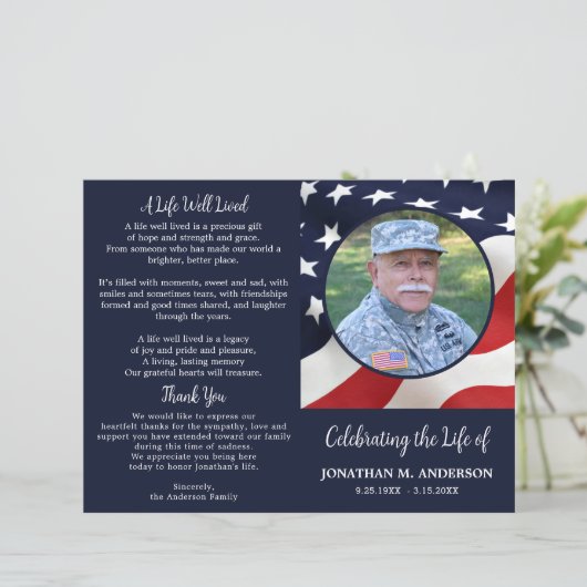 Programme de funérailles pour vétéran avec drapeau (Debout devant)