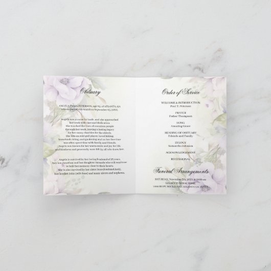 Programme de funérailles violettes de lavande | PH (Intérieur)