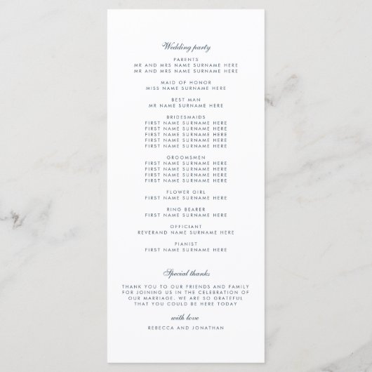 Programme de jour de mariage de la feuille tropica (Dos)