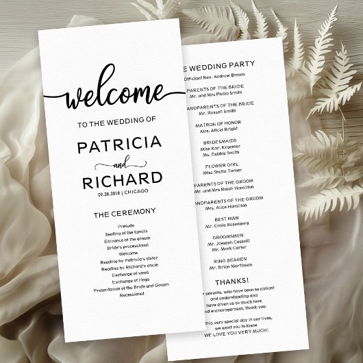 Programme de la Cérémonie de Mariage