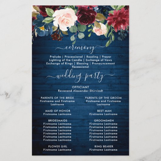 Programme de la cérémonie de Mariage Blue Blush de (Dos)