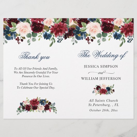 Programme de la cérémonie de Mariage Blue Blush de (Devant)