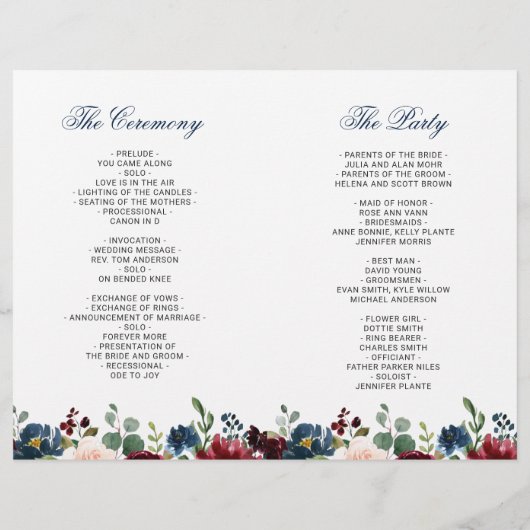Programme de la cérémonie de Mariage Blue Blush de (Dos)
