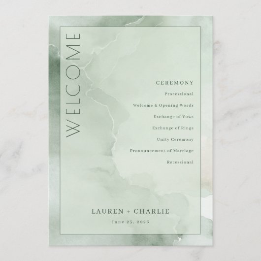 Programme de la cérémonie Serene Mint Watercolor (Devant)