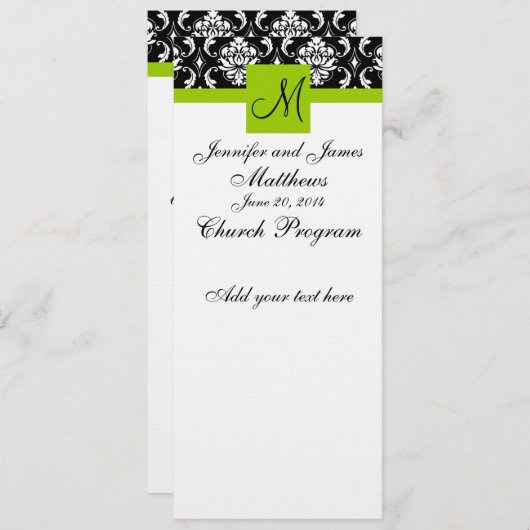 Programme de l'église mariage Monogramme Damask Gr (Devant / Derrière)