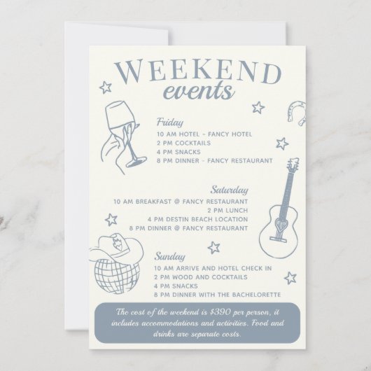 Programme de l'enterrement de vie de jeune fille à (Dos)