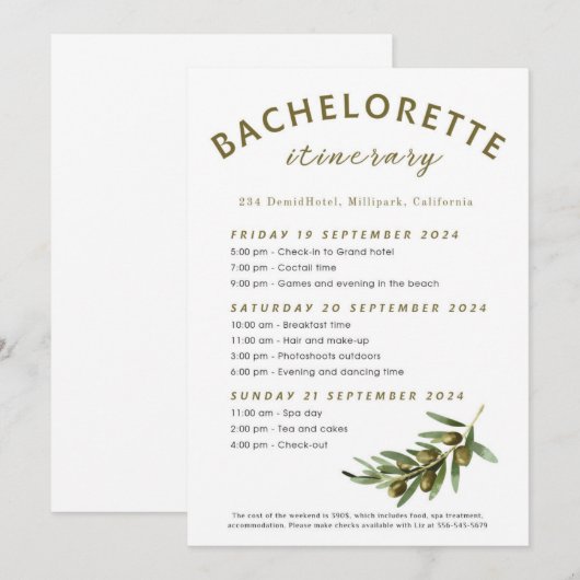 Programme de l'enterrement de vie de jeune fille O (Devant / Derrière)