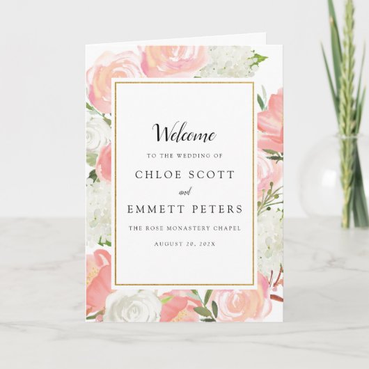 Programme de livret de Mariage floral rose-blanc (Devant)
