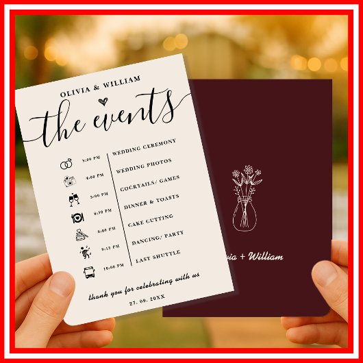 Programme de l'ordre des événements de mariage en