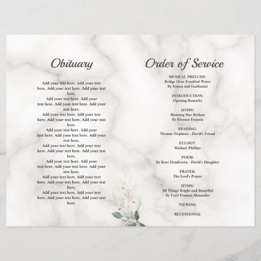 Programme de marbre commémoratif des funérailles (Dos)