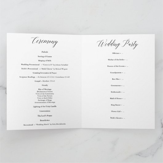 Programme de mariage (Intérieur)